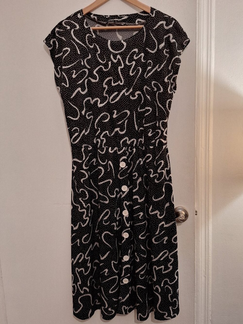 Vintage Black and White Squiggle Pattern Dress Medium